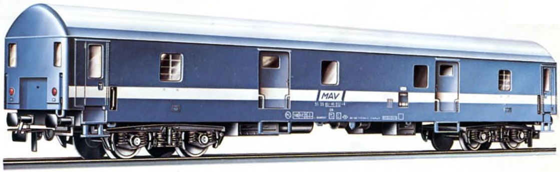 PIKO Reisezuggepäckwagen. Magyar Államvasutak, MÁV. 426/80 Modell des Reisezuggepäckwagens Ungarischen Staatsbahnen (MÁV), 1. Klasse, LüP: 250 mm