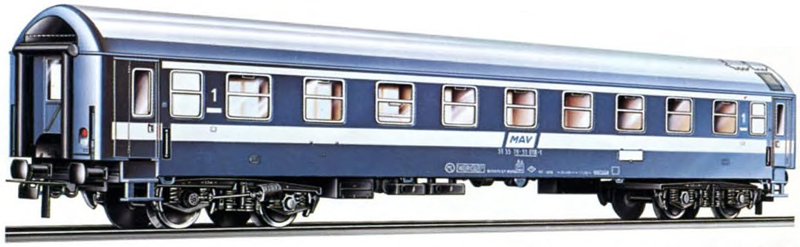 PIKO Schnellzugwagen. Magyar Államvasutak, MÁV. 426/78 Modell des Schnellzugwagens der Ungarischen Staatsbahnen (MÁV), 1. Klasse, LüP: 250 mm